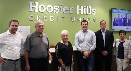 Pictured from left to right is Russ Wilkie, Chief Experience Officer; Alan Cummings, Board Chairman; Janie Chenault, Supervisory Committee Chairman; Congressman Trey Hollingsworth; Travis Markley, President/CEO; and Nan Morrow, SVP of Marketing.  Picture